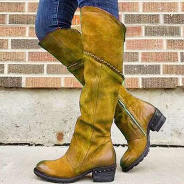 Women'S Side Zip Chunky Heel Boots 74108918C