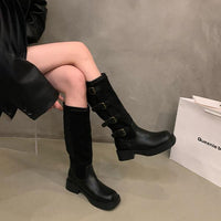 Women's Vintage Buckle Suede Knee Boots 79233003S