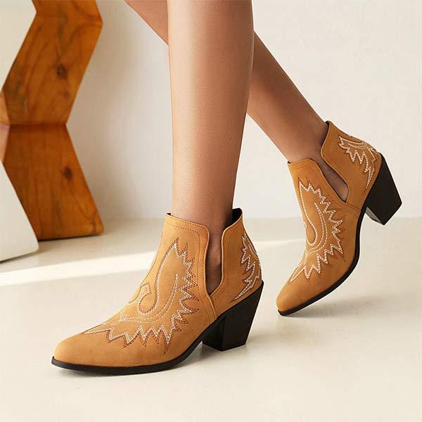 Women's Chunky Heel Pointed-Toe Western Ankle Boots 74610951C