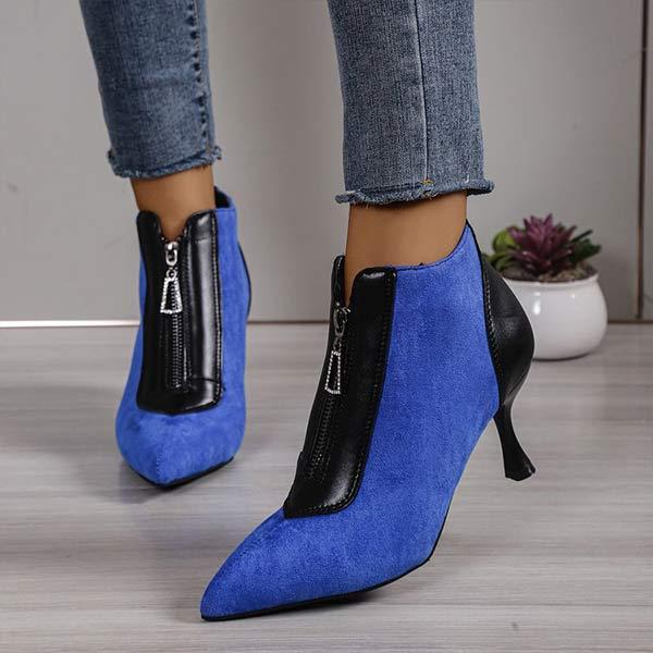 Women's Front Zipper Pointed Toe High Heel Ankle Boots 73196672C