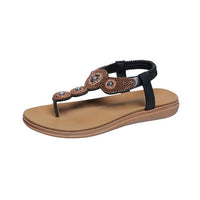 Women's Bohemian Rhinestone Elastic Strap Flat Sandals 36261585S