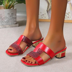 Women's Fashion Snake Print Hollow Block Heel Slippers 43506078S