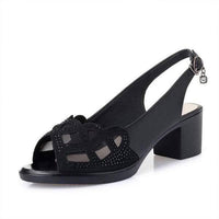 Women's Peep Toe Chunky Heel Sandals with Mesh Detail 90901378C