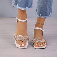 Women's Square-Toe Flat Sandals with Shimmering Detail 56309125C