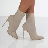 Women's Knit Pointed-Toe Mid-Calf High Heel Stiletto Sock Boots 88207739C