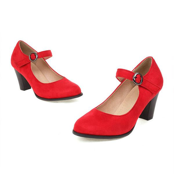 Women's Retro Simple Block Heel Mary Jane Shoes 38999361C