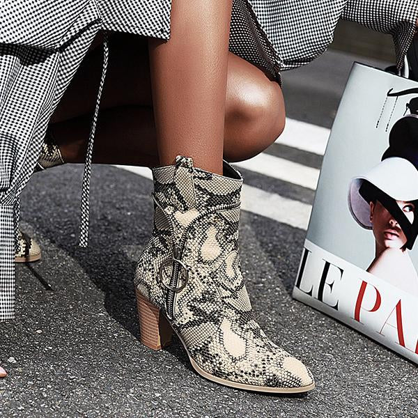 Women's Fashionable Snake Print Zipper Decorated Booties 20152214S