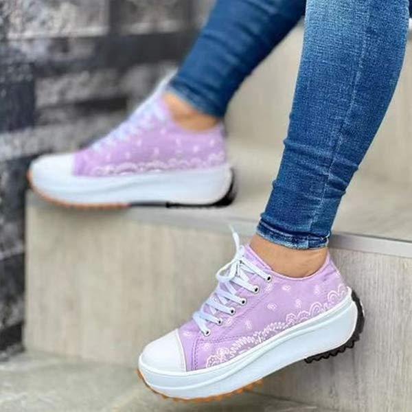 Women's Low-Top Thick Sole Lace-Up Casual Canvas Shoes 32077990C