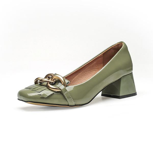 Women's Vintage Tassel Square Toe Chunky Heels 91353654S