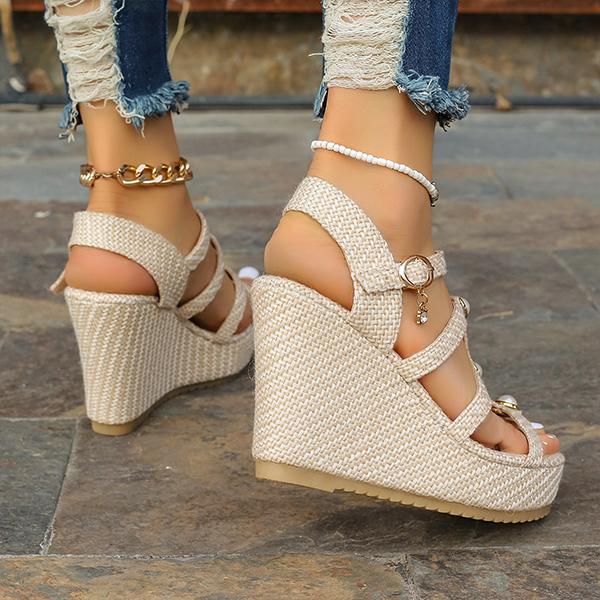 Women's Casual Thick Sole Wedge Sandals with Buckle 05083809S