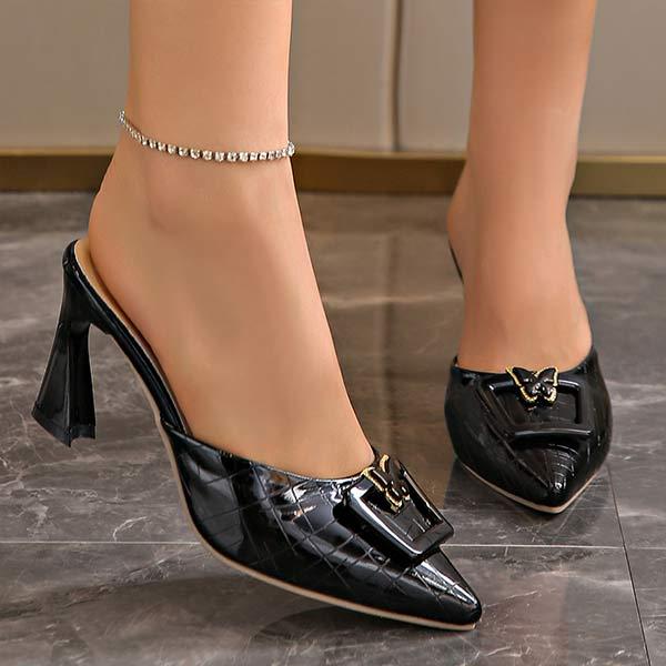 Women's Stiletto Heel Slide Sandals with Square Buckle 87158265C