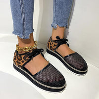 Women's Casual Leopard Mesh Lace-Up Platform Sandals 94479688S