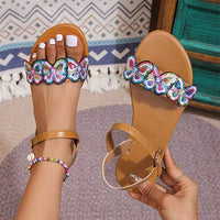 Women's Colorful Butterfly Flat One-Strap Sandals 59531684C