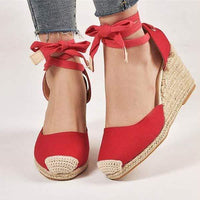 Women's Wedge Thick Sole Baotou Wrap Heel Ankle Strap Cloth Hemp Rope Sandals 45828730C