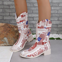 Women's Retro Printed Chunk Heel Mid-calf Boots 55530020S