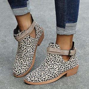 Women's Casual Leopard Print Block Heel Ankle Boots 75696296S