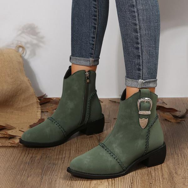 Women's Casual Suede Retro Buckle Chelsea Boots 10444430S