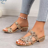 Women's Low Heel Slippers with Rhinestone Embellishments 22122214C