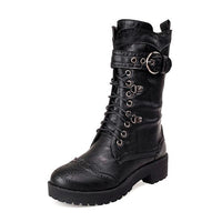 Women's Fashion Buckle Carved Mid-Cale Boots 37720533S