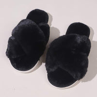 Women's Stylish Cross Strap Furry Slippers 72462582C