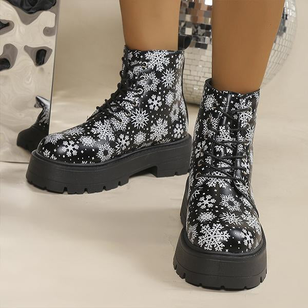 Women's Snowflake Butterfly Print Thick Sole Martin Boots 28953744S