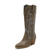 Women's Retro Embroidered Block Heel Western Boots 80853136S