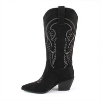 Women's Chunky Heel Embroidered Shaft Riding Boots 22859487C
