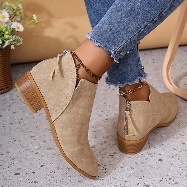 Women's Chunky Heel Pointed-Toe Knee-High Boots with Back Zipper 11471274C