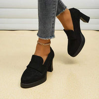 Women's Black Chunky Heel High Heels 13466073C