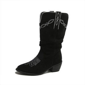Women's Retro Pile Boots Western Cowboy Boots High Boots 01237786C