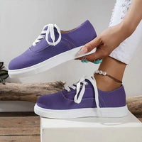 Women's Casual Round Toe Lace-Up Candy-Colored Canvas Shoes 81015489C
