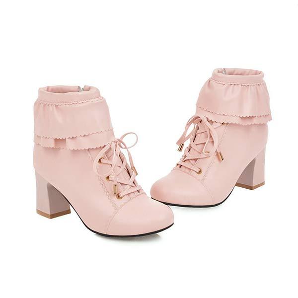 Women's Lace Lace Chunky Mid-Heel Lolita Ankle Boots 00433753C