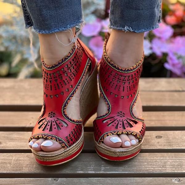 Women's Retro Wedge Carved Hollow Shoes 49576261S