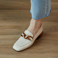 Women's Retro Metal Buckle Square Heel Casual Loafers 04825434S
