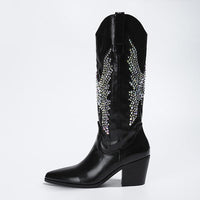 Women's Fashionable Embroidered Rhinestone Chelsea Knee-High Boots 02610909S