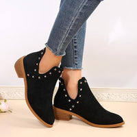 Women's Retro Pointed Toe Studded Chunky Heel Short Boots 55929324S