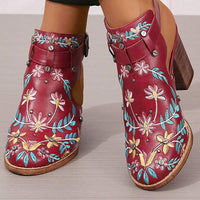Women's Embroidered Rivet Chunky Heel High-Heeled Sandals 12238008C
