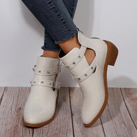 Women's Fashion Studded Belt Buckle Block Heel Boots 47105509S