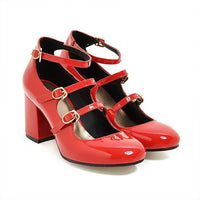 Women'S Vintage Belt Buckle Strap Chunky Heel Shoes 51929138C