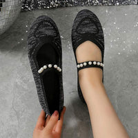 Women's Pearl-Adorned Casual Flats with Mesh Knit 55066935C