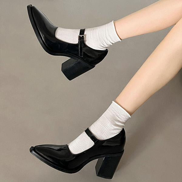 Women's Retro Pointed Toe Block Heels Mary Jane 24403602S