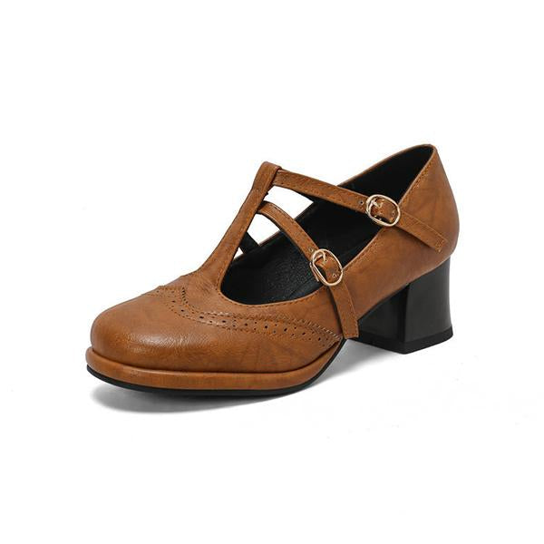 Women's Retro T-Buckle Brogue Oxford Shoes 05771314S
