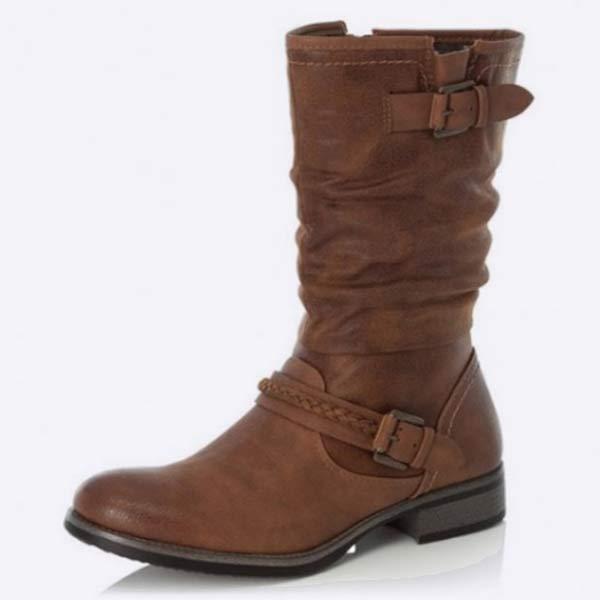 Women's Round Toe High Shaft Riding Boots with Square Heel Martin Boots 44885782C