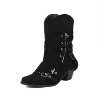 Women's Retro Thick Heel Zipper Belt Buckle Tassel Boots 68983191S