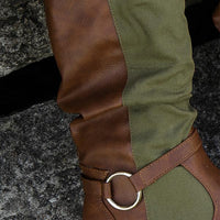 Women's Retro Spliced Belt Buckle Pointed Toe Block Heel Boots 51328050S