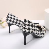 Women's Fashionable Houndstooth Pearl Stiletto Heel Pumps 19311045S