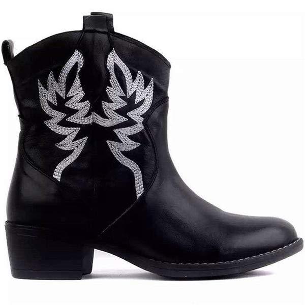 Women'S Embroidered Short Mid Heel Martin Boots 59345140C