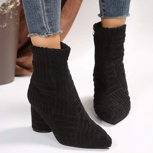 Women's Chunky Heel Towel Fabric High Heel Side-Zip Fashion Ankle Boots 80890471C