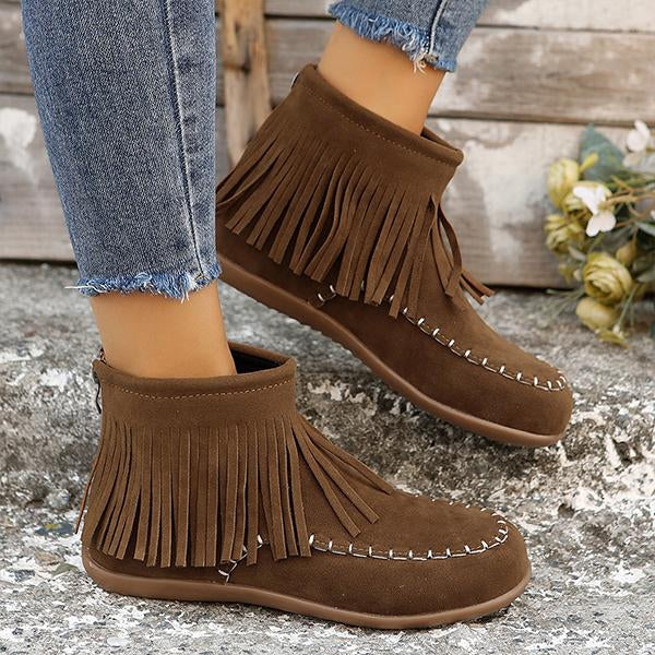 Women's Casual Tassel Flat Short Boots 95223974S