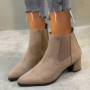 Women's Pointed-Toe Elastic Chunky Heel Ankle Boots 47964618C